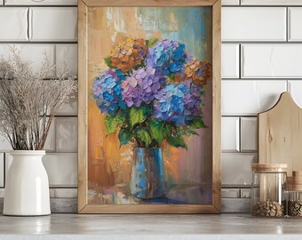 Hydrangea Bouquet 3D Textured Art: Spring Flower Palette Knife Painting (Digital Download)