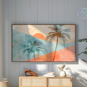 Frame TV Geometric Pastel Palm Trees Art, Tropical Palm Art, Summer Beach TV Digital Download Art, Sunset Summer Art, Sunrise Beach TV Art