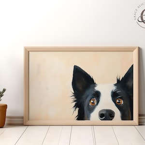 Border Collie Peeking Wall Art, Cute Dog Wall Art, Minimalist Pet Portrait, Whimsical Animal Print, Border Collie Print, Dog Nursery Art