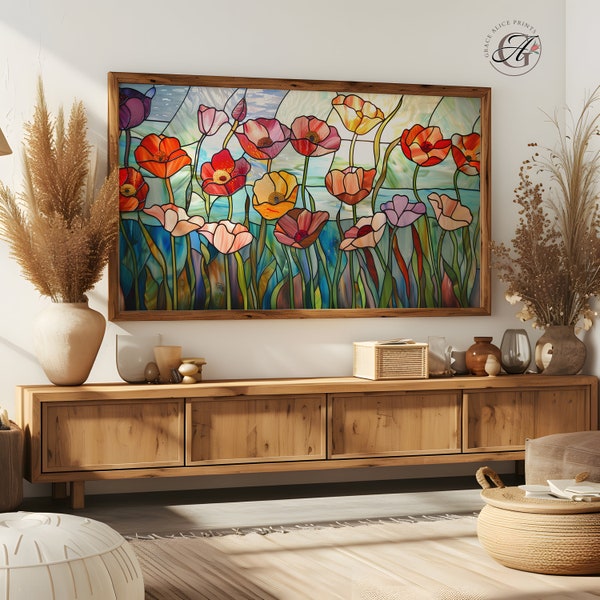 Frame TV Stained Glass Poppies, Stained Glass TV Art, Poppy Flowers Digital Download, Flowers Tv Art, Frame TV Flower Art, Tv Screensaver