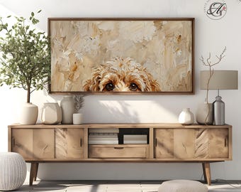 Cavapoo Peeking Frame TV Art | Dog Portrait Digital Download