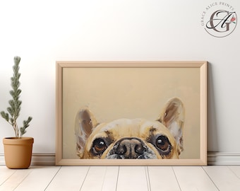 French Bulldog Peeking Print: Minimalist Dog Portrait (Digital Download)