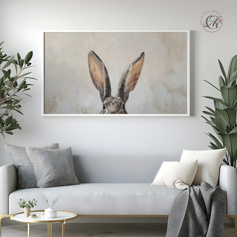 Frame TV Art Easter Bunny Ears, Bunny Ears Frame TV Art, Oil on Canvas Easter Bunny Art for TV Digital Download, Bunny Ears Art, Frame Tv image 5