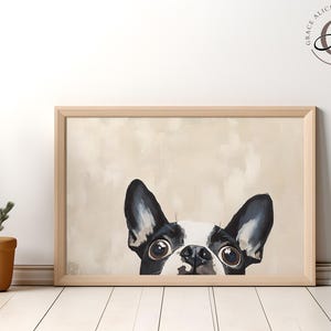 Boston Terrier Peeking Wall Art, Cute Dog Wall Art, Minimalist Pet Portrait, Whimsical Animal Print, Boston Terrier Print, Dog Nursery Art