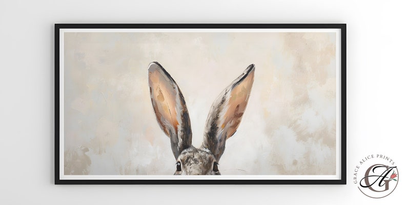 Frame TV Art Easter Bunny Ears, Bunny Ears Frame TV Art, Oil on Canvas Easter Bunny Art for TV Digital Download, Bunny Ears Art, Frame Tv image 6