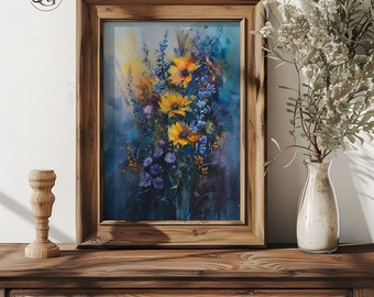 Moody Wildflowers Watercolor Spring Art, Moody Wildflowers Artwork, Flowers Painting, Wildflowers Digital Download, Moody Botanical Artwork