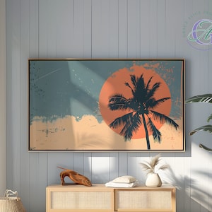 Frame TV Minimalist Sunset Palm Tree Art, Tropical Palm Art, Beach Sunset TV Digital Download, Minimalism Frame TV Beach Art, Warm Toned Art