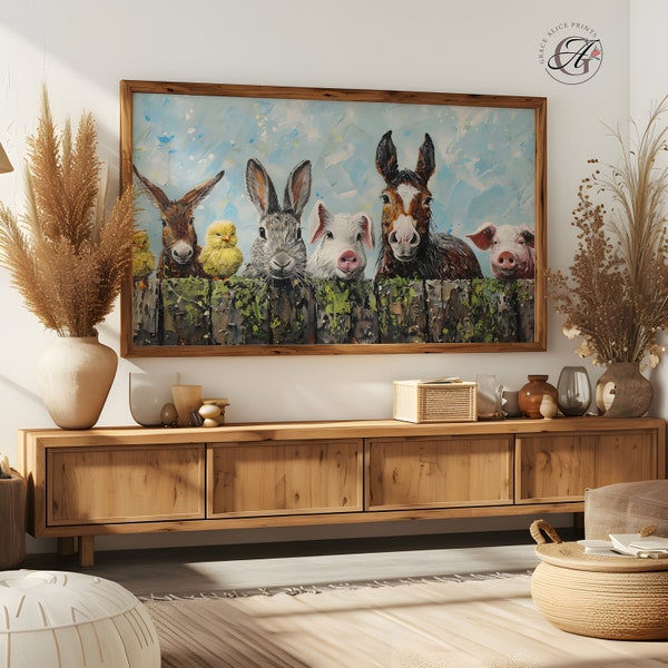 Frame TV Farm Animals Artwork, Horse Tv Art, Pig Tv Art, Donkey Tv Art, Animals TV Digital Download, Spring Animals, Easter Animals Artwork