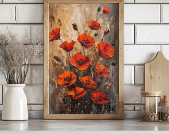 Textured Poppy Painting: 3D Spring Flower Art (Digital Download)