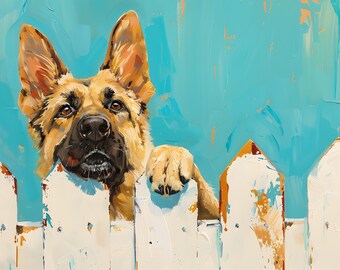 フレームTV用ジャーマンシェパードの絵画：キャンバスに油彩スタイル