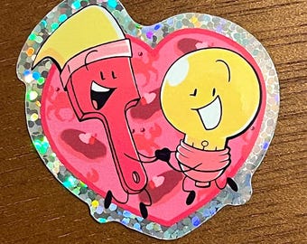 Lightbrush Heart Sticker - Inanimate Insanity Lightbulb and Paintbrush Glitter Sticker