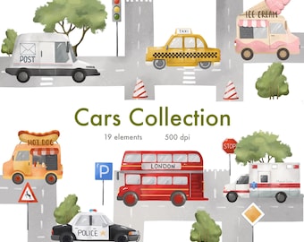 Cars Clipart, Transport Clipart, Cartoon Boy Clipart, Digital PNG Files