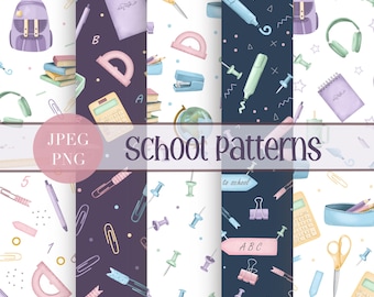 School Supplies Seamless Pattern: Back to School Digital Paper (PNG, JPEG)