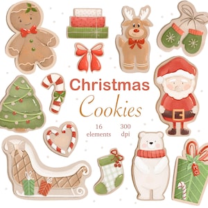 Christmas Cookies Clipart PNG, Watercolor Gingerbread Cookies, Winter Clipart, Cozy Holiday, Christmas Baking Clipart