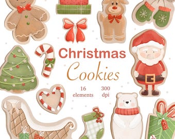 Watercolor Christmas Holiday Sugar Cookies Clipart PNG: Gingerbread Baking Graphics (Digital Download)