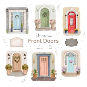 Haustüren Aquarell Clipart, neues Haus Illustrationen, Hausveranda, Cottage Hausveranda, Blumenveranda, digitale PNG