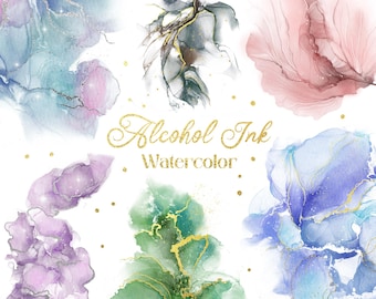 Watercolor Alcohol Ink Shapes Clipart: Abstract Splatter PNG (Digital Download)