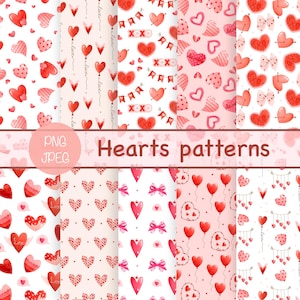 Hearts Patterns,Valentines Day Seamless Pattern,Love Heart Digital Background,Xoxo Digital Papers,Watercolor Hand Painted Love Pattern,PNG