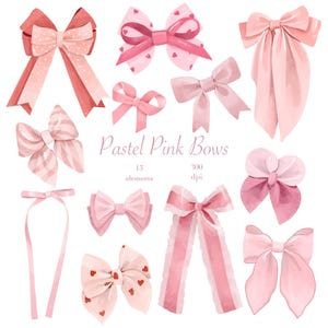 Watercolor Pink Pastel Bow Clipart: Hand-Drawn Coquette Ribbon Bows PNG (Digital Files)