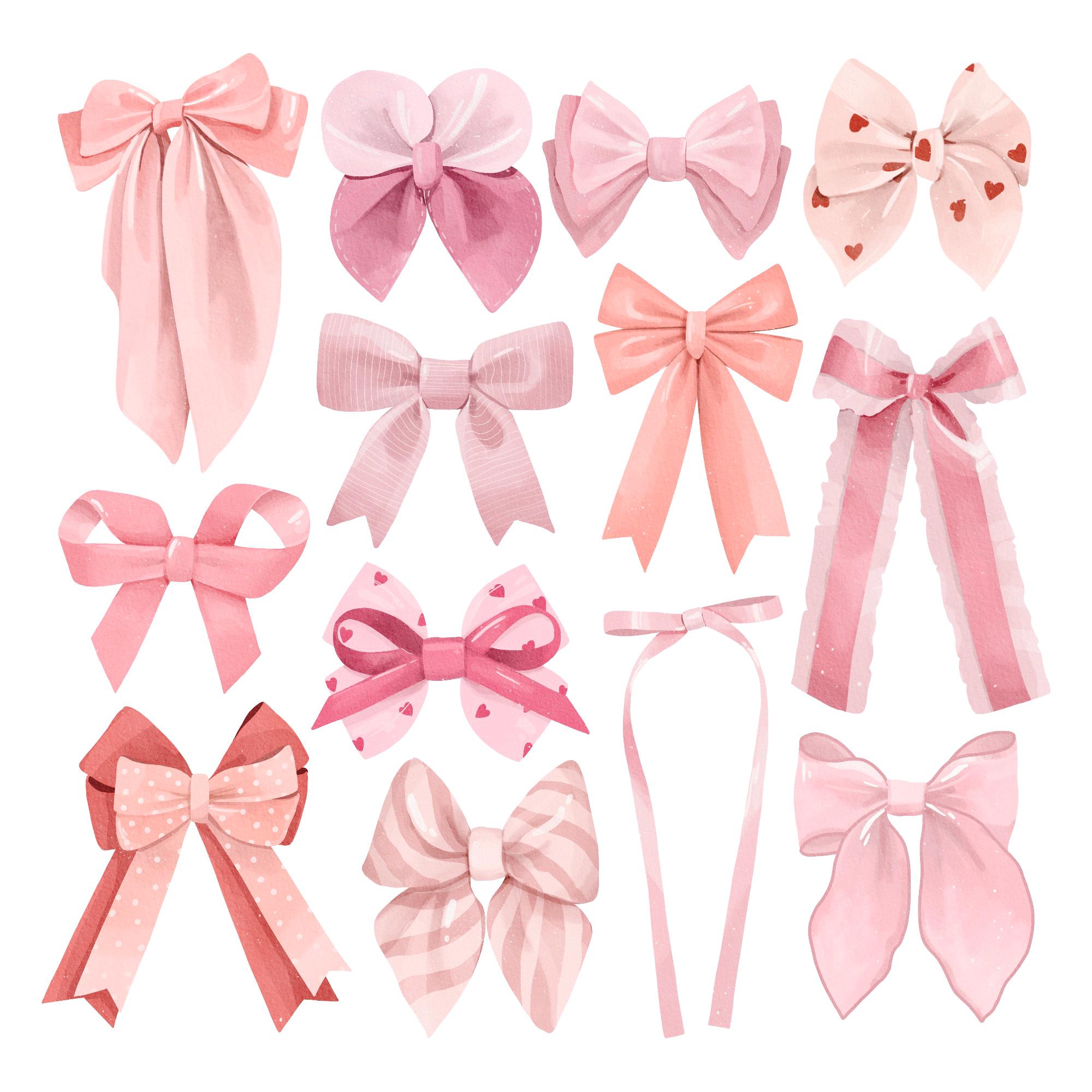 Watercolor Pink Pastel Bow Clipart: Hand-drawn Coquette Ribbon Bows PNG ...
