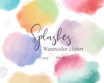 Pastel Watercolor Splashes Clipart: Hand-Painted Texture Overlays (PNG Digital Download)