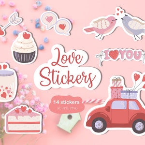 Valentines Day Sticker, Scrapbook Sticker, Planer Sticker, Romantic Sticker, Journal Stickers