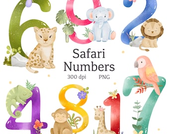Dschungel Tier Zahlen Clipart PNG, Safari Kinder Geburtstag, Kinder Kinderzimmer Dekor