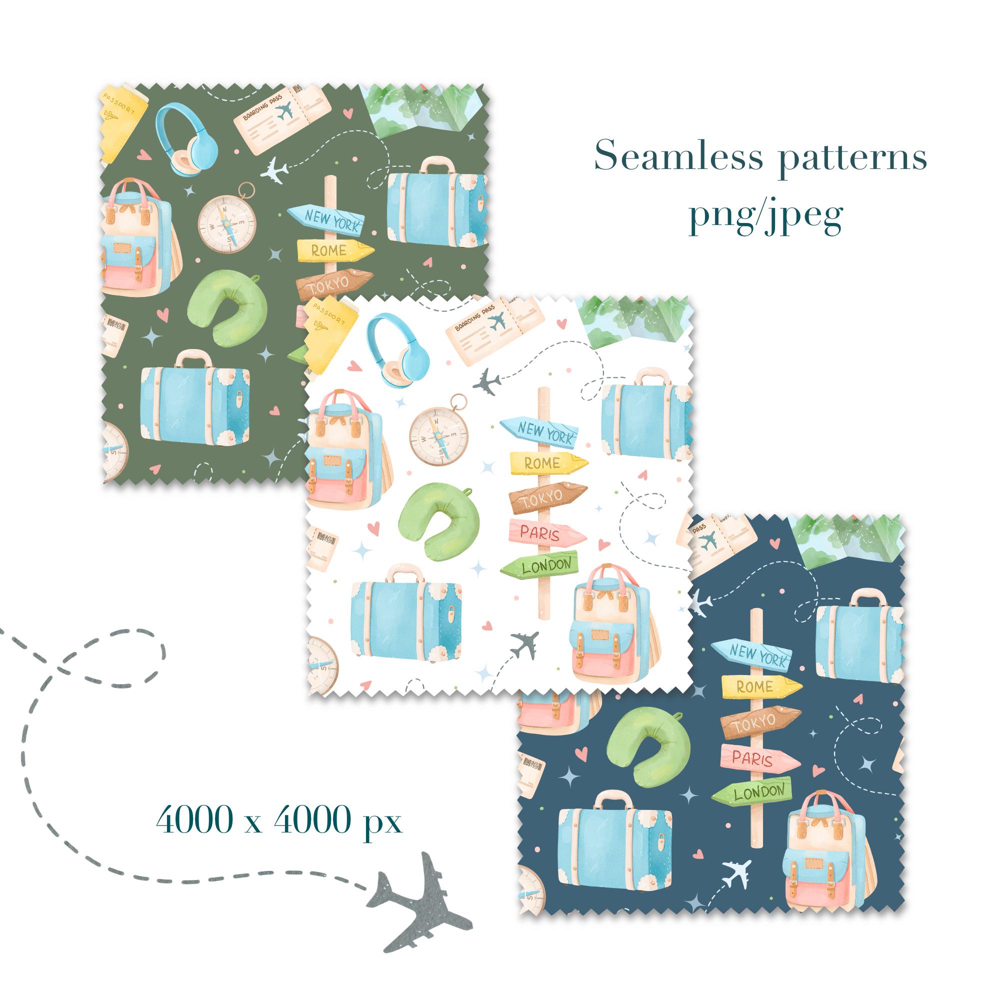 Travel Pattern Paper Watercolor Travel Seamless Pattern,vacation Digital Paper,adventure ...