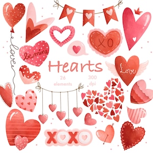 Watercolor Pink Heart Clipart PNG: Valentine's Day Graphics (Digital Download)