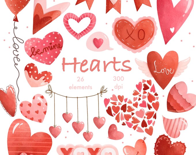 Watercolor Pink Heart Clipart PNG: Valentine's Day Graphics (digital ...