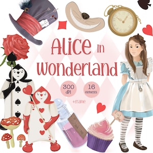 Clipart Alice in Wonderland, Tea Party-illustraties, Alice Digital Art PNG, Wonderland Printables, Alice Adventures, Tea Party Invite