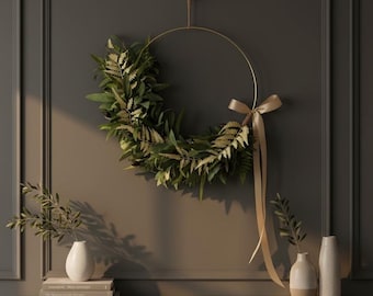 Olive, Fern and Willow Hoop Wreath | Modern Neutral Greenery Decor | Front Door Wreath