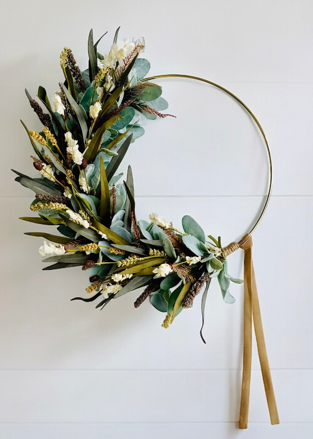 Modern Fall Wildflowers Lambs Ear Neutral Hoop Wreath Autumn Fall ...