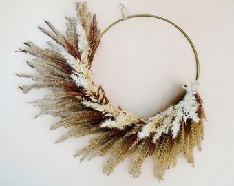 Modern Boho Neutral Pampas Hoop Wreath | Neutral Tone Home Decor | Front Door Wreath | Year Round Wreath