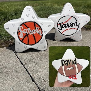 Sports, Personalized Piggy Bank - Money Box for Children/Kids- Basketball, Baseball, Football Bank - Handpainted Bank - Customized Gift