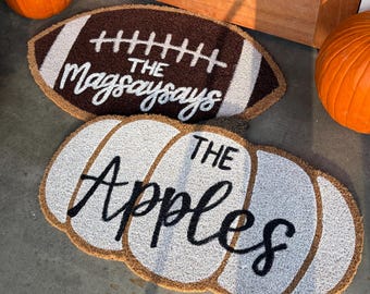 Hand-painted, Customized Fall Doormat: Pumpkin, Football Floor Decor