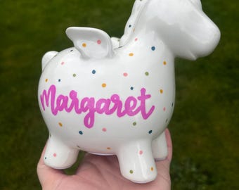 Unicorn, Personalized Piggy Bank - Handpainted Piggy Bank - Customized Unicorn Gift- Money Box for Children, Kids - Nursery Decor