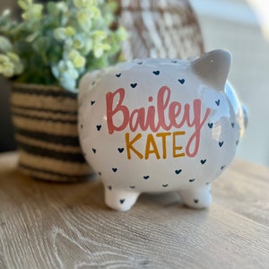 Custom Piggy Bank - Handpainted, Personalized Money Box - Baby Shower Gift - Kid’s Birthday Gift for Girl/Boy - Nursery Decor - Newborn Gift