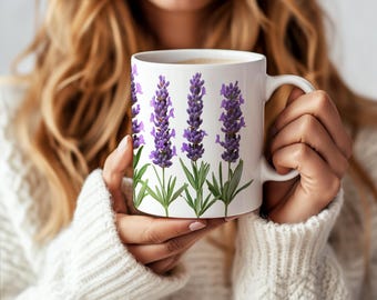 Koffiemok lavendel: drinkgerei met botanische geperste bloemen