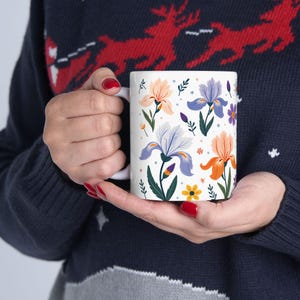 Iris Flower Ceramic Mug, Floral Mug, Florist gift, Flower Mug, Mothers Day Flower Mug, Gift For Gardener, Purple Iris, Yellow Iris, Gift For