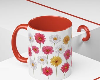 Taza con margaritas: Taza de café floral alegre, arte botánico