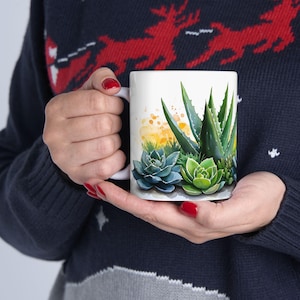 Aloe Vera Ceramic Mug 11oz, Plant Lover, Plant Lover Gift, Mom Gift, Nature, Tea Lover, Coffee Lover, Gift For Planter.