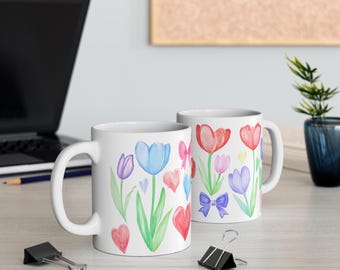Tulip Crayon Art Coffee Mug: Floral Spring Gift