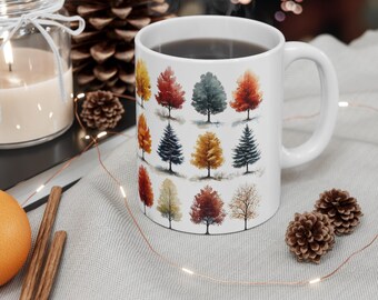 Winterbäume Keramikbecher, verschneites Walddesign, gemütliches Trinkgeschirr