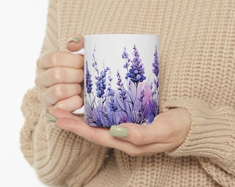 Mok lavendelbloemen: botanische theekop, cadeau tuinliefhebber