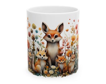 Fox Coffee Mug, Wildlife Floral Design