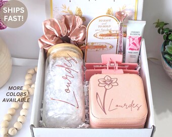Birth Month Flower gift box Birthday Gift Mothers Travel Jewelry Case Self Care package for Women Sympathy and Memorial gift set for Friends