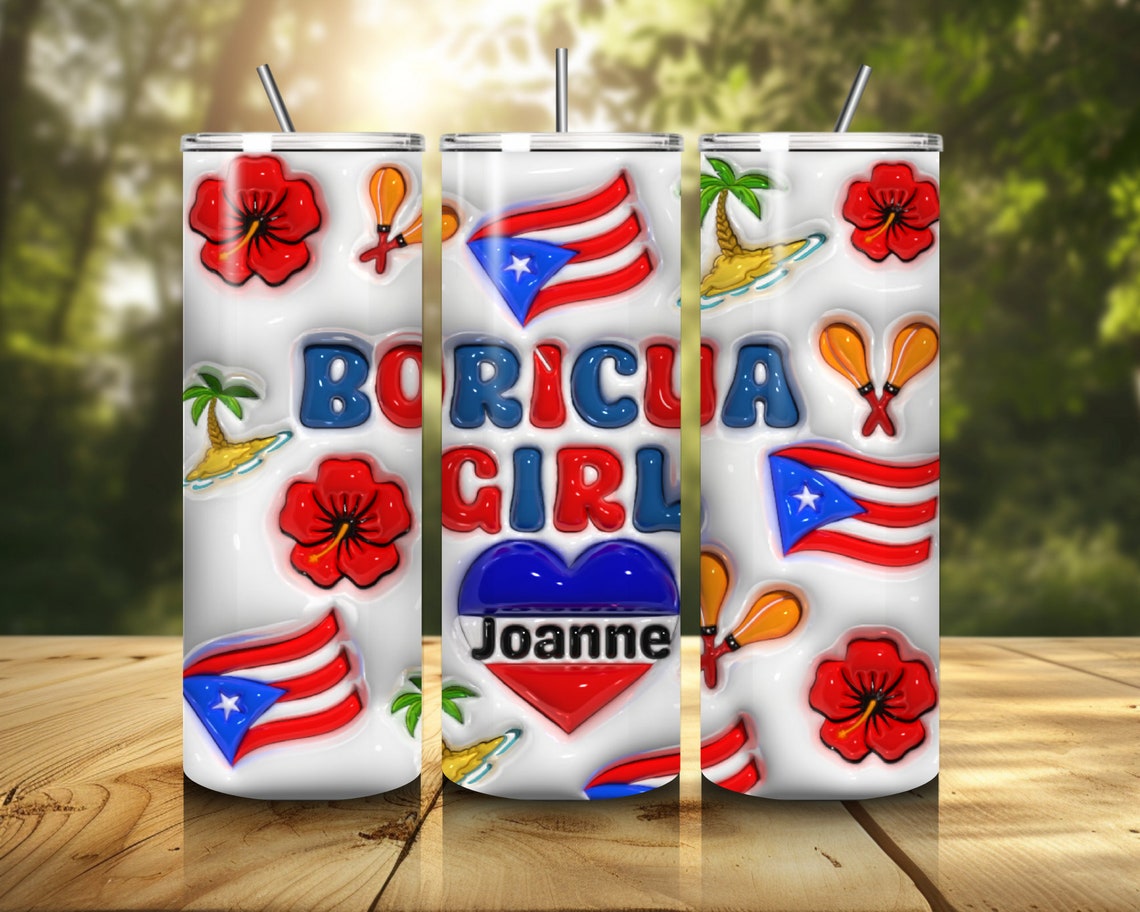 3D Puerto Rico Boricua Girl Tumbler With Lid and Straw, Personalized