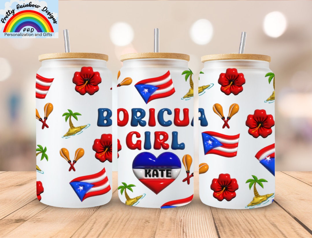 Puerto Rico Libbey Glass Can, Boricua Girl Coffee Cup Gift, Puertorican