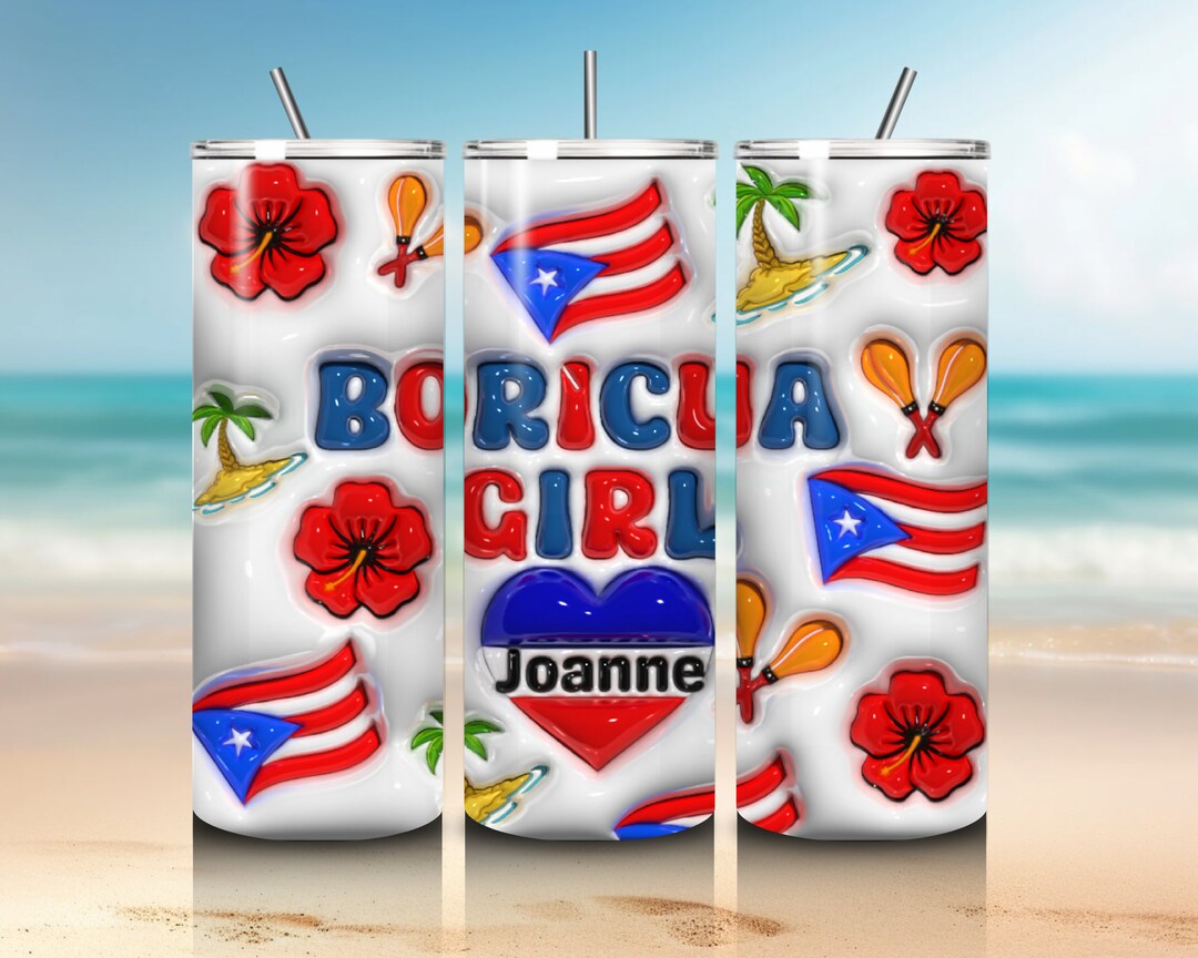 Boricua Girl Personalized Tumbler With Lid and Straw, Puerto Rican Flag